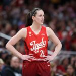 Indiana Fever star Caitlin Clark on the court against the Washington Mystics