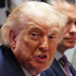 Donald Trump speaks as U.S. Secretary of War Pete Hegseth (R) listens during a Cabinet meeting in the Cabinet Room of the White House on May 27, 2026 in Washington, DC.