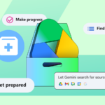 Ícones do Google Docs flutuando ao redor do logotipo da Gemini.