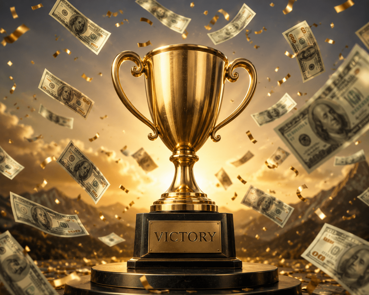 Victory, winner, dollars, dollar signs