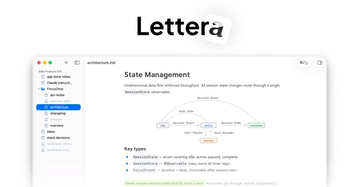 Desenvolvedores de aplicativos Bear anunciam Lettera, um lindo editor Markdown para Mac