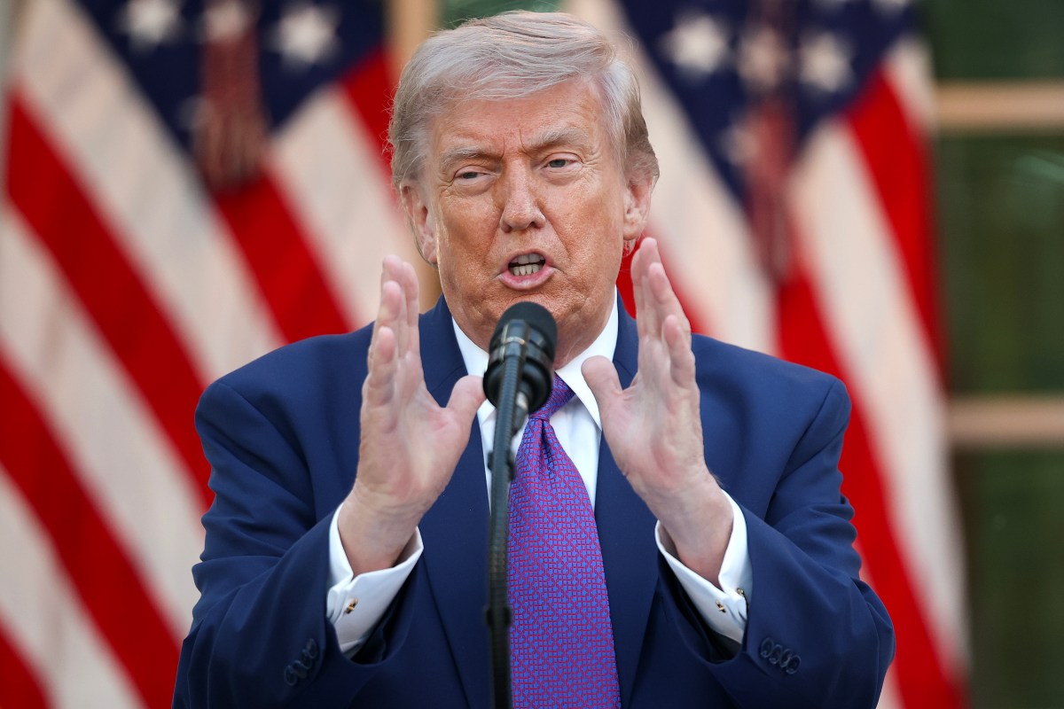 President Donald Trump speaks in the Rose Garden at the White House on May 11, 2026 in Washington, DC.