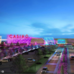 Renderização do conceito do Lumbee Dark Water Resort e complexo de cassino planejado pela Tribo Lumbee no Condado de Robeson, Carolina do Norte. Eleitores de Lumbee rejeitam emenda aos jogos que encerram o debate sobre cassinos por enquanto na Carolina do Norte
