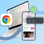 Logotipo do Google Chrome vestindo uma capa vermelha de super-herói, voando contra um céu azul com raios.