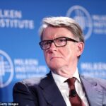 Diz-se que Peter Mandelson, retratado aqui no Milken Institute Asia Summit em Cingapura, em setembro de 2019, fez lobby para que Peter Kyle fosse nomeado secretário de negócios - uma função que lhe foi devidamente atribuída na mudança de setembro passado