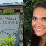 Ashley A. Fisler em frente à Orchard Middle School