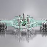 Illustrated lasers shoot into a fusion reaction chamber.