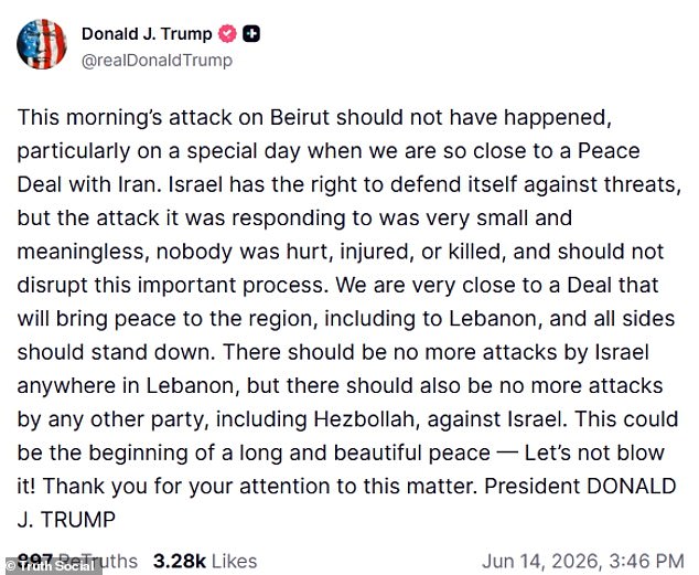Frustrado, Trump diz que o ataque a Beirute “não deveria ter acontecido”, enquanto adverte Israel e o Hezbollah para não “explodirem” tudo depois que Netanyahu lança ataques novamente na véspera do acordo