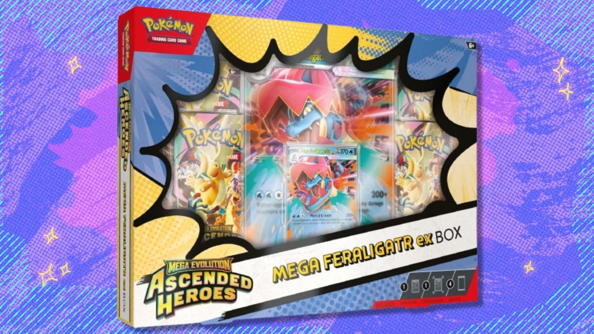 Ganhe mais de $ 10 de desconto no Pokémon TCG Ascended Heroes Mega Feraligatr ex Box na Amazon