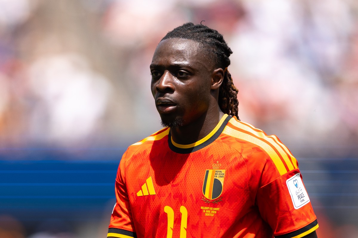 SEATTLE, WASHINGTON - JUNE 15: Jeremy Doku of Belgium  looks on during the FIFA World Cup 2026 Group G match between Belgium and Egypt at Seattle Stadium on June 15, 2026 in Seattle, Washington. (Photo by Fran Santiago/Getty Images)