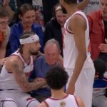 GettyImages-2280599690 O jogador do Knicks, Jose Alvarado, quase nocauteou o ex-prefeito Michael Bloomberg no jogo 3 das finais da NBA