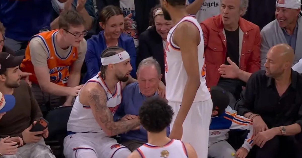GettyImages-2280599690 O jogador do Knicks, Jose Alvarado, quase nocauteou o ex-prefeito Michael Bloomberg no jogo 3 das finais da NBA
