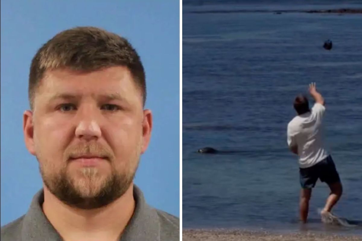 Left: Igor Mykhaylovych Lytvynchuk, of Covington, Washington. Right: Footage allegedly shows Lytvynchuk throwing a rock at a seal.