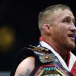 UFC fighter Justin Gaethje atter winning championship unification fight against Ilia Topuria at UFC Freedom 250