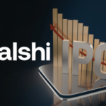 Imagem conceitual do Kalshi IPO apresentando o logotipo Kalshi ao lado de grandes letras IPO e um gráfico do mercado de ações, ilustrando relatórios de negociações do Kalshi IPO e previsão do crescimento da indústria do mercado.