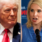 Left: President Donald Trump takes questions from reporters during a Cabinet meeting in the Cabinet Room of the White House on May 27, 2026 in Washington, DC. Right: Republican candidate for the U.S. Senate Ashley Hinson speaks during a campaign event on June 01, 2026 in Dubuque, Iowa.