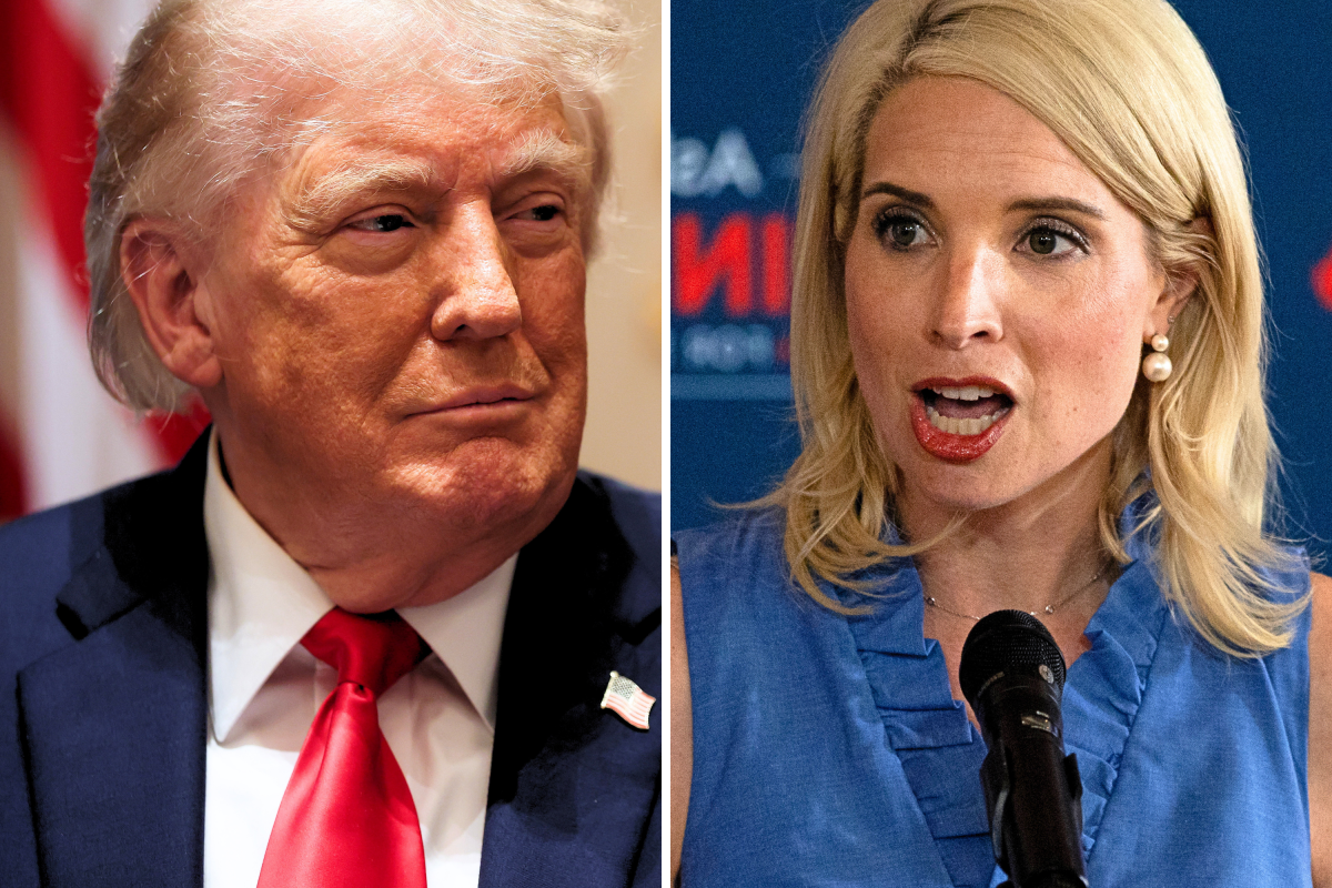 Left: President Donald Trump takes questions from reporters during a Cabinet meeting in the Cabinet Room of the White House on May 27, 2026 in Washington, DC. Right: Republican candidate for the U.S. Senate Ashley Hinson speaks during a campaign event on June 01, 2026 in Dubuque, Iowa.
