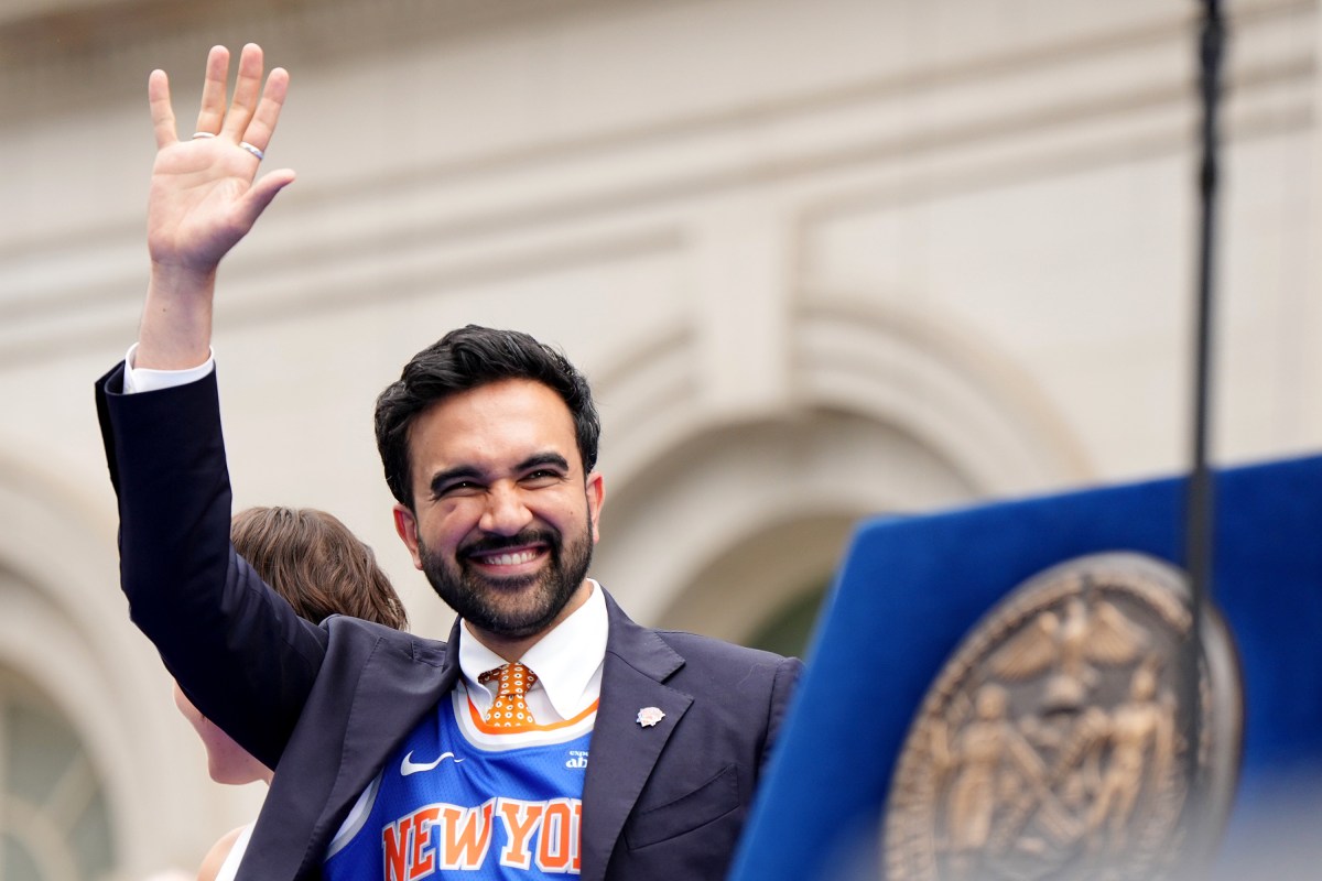 New York City Mayor Zohran Mamdani looks on during the New York Knicks championship ticker-tape parade and victory rally celebrating the team's first NBA title in 53 years, on June 18 in New York City. (Photo by Angelina Katsanis/Getty Images)