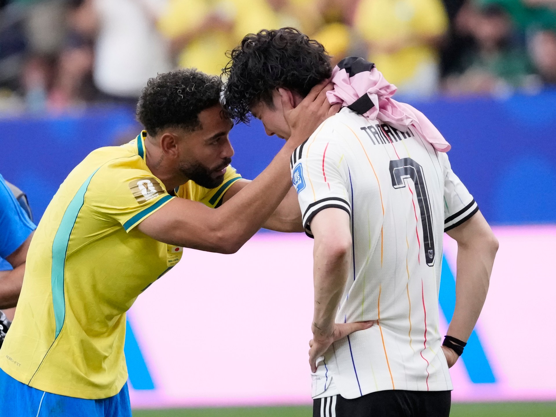 Futebol - Copa do Mundo FIFA 2026 - Rodadas de 32 - Brasil x Japão - Houston Stadium, Houston, Texas, EUA - 29 de junho de 2026 Kaishu Sano do Japão comemora seu primeiro gol REUTERS/Annegret Hilse