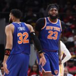 New York Knicks stars Mitchell Robinson and Karl-Anthony Towns in NBA Playoffs game