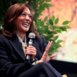 Former Vice President Kamala Harris speaks during a fireside chat at MEET Las Vegas on May 7 in Nevada. (Photo by Ian Maule/Getty Images)