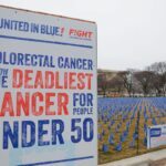 27,000 blue flags are on display at the National Mall to represent lives that could be saved from colorectal cancer with further funding and research on March 06, 2026, in Washington, D.C. The installation on the National Mall encourages Congress to dedicate more funding towards research on colorectal cancer.