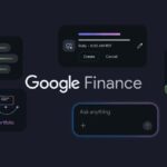 Agitando o logotipo do Google com a página inicial da Pesquisa Google aberta em um laptop ao lado de uma caneca branca em um fundo gradiente verde e azul