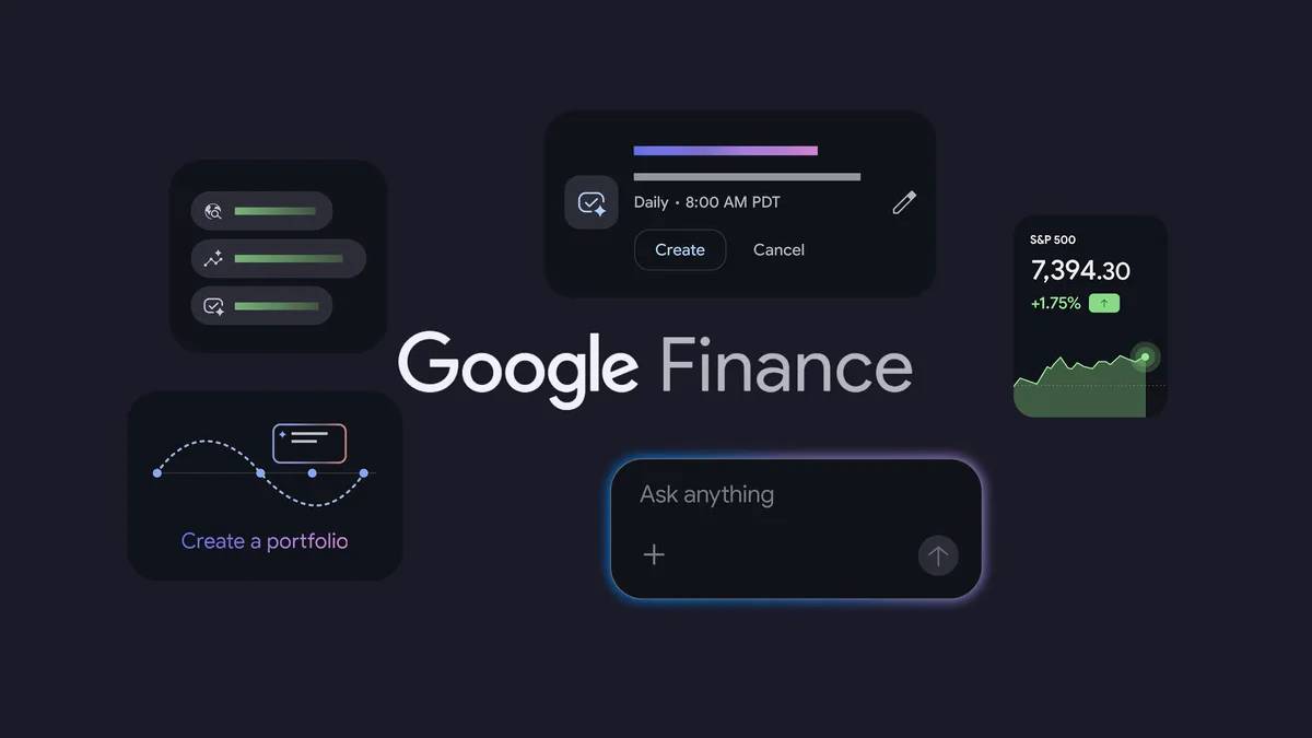 Agitando o logotipo do Google com a página inicial da Pesquisa Google aberta em um laptop ao lado de uma caneca branca em um fundo gradiente verde e azul