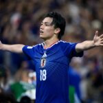 ARLINGTON, TEXAS - JUNE 25: Daizen Maeda #11 of Japan celebrates scoring his team's first goal during the FIFA World Cup 2026 Group F match between Japan and Sweden at Dallas Stadium on June 25, 2026 in Arlington, Texas. (Photo by Alex Slitz/Getty Images)