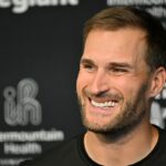 HENDERSON, NEVADA - APRIL 08:  Quarterback Kirk Cousins speaks during a news conference as he is introduced at the Las Vegas Raiders Headquarters/Intermountain Healthcare Performance Center on April 08, 2026 in Henderson, Nevada.  (Photo by David Becker/Getty Images)
