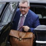 Sir Jeffrey Donaldson (foto hoje) está enfrentando prisão depois de ser considerado culpado de estuprar uma mulher quando ela era criança e 17 outros crimes sexuais contra crianças