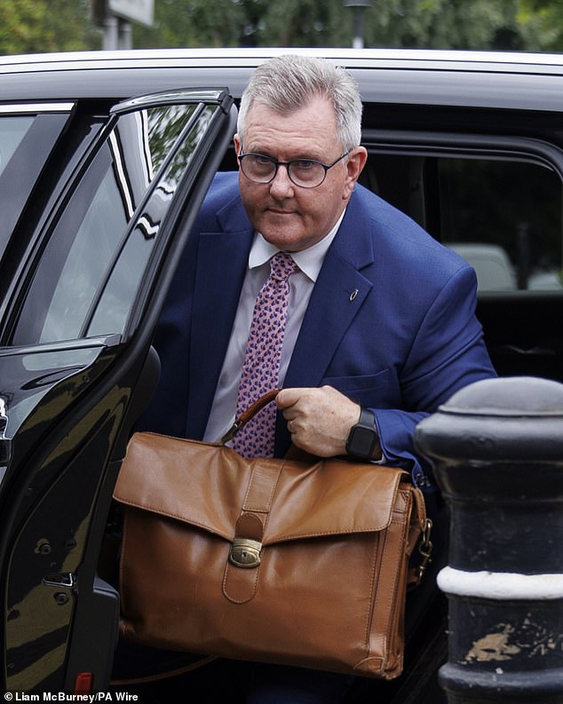 Sir Jeffrey Donaldson (foto hoje) está enfrentando prisão depois de ser considerado culpado de estuprar uma mulher quando ela era criança e 17 outros crimes sexuais contra crianças