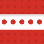 white bar with 5 red dots on red background