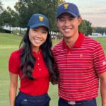 O jogador de golfe profissional Collin Morikawa e sua esposa Katherine dão as boas-vindas ao primeiro bebê