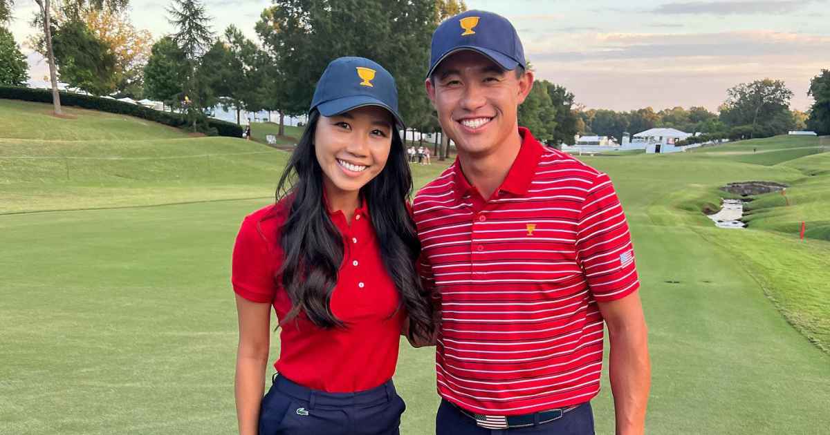 O jogador de golfe profissional Collin Morikawa e sua esposa Katherine dão as boas-vindas ao primeiro bebê