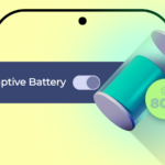 Mascote do Android espiando de um smartphone cercado por interruptores desativados