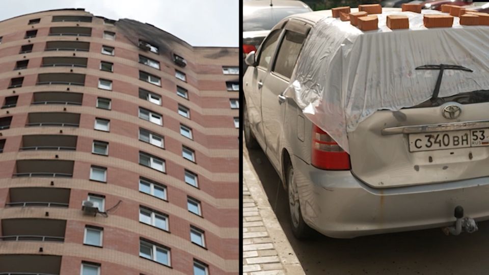 Elena Vladimirovna, 56 anos, mostra os danos causados ​​quando um drone atingiu seu apartamento no mês passado em Zelenograd, uma cidade a noroeste de Moscou, na Rússia. -CNN