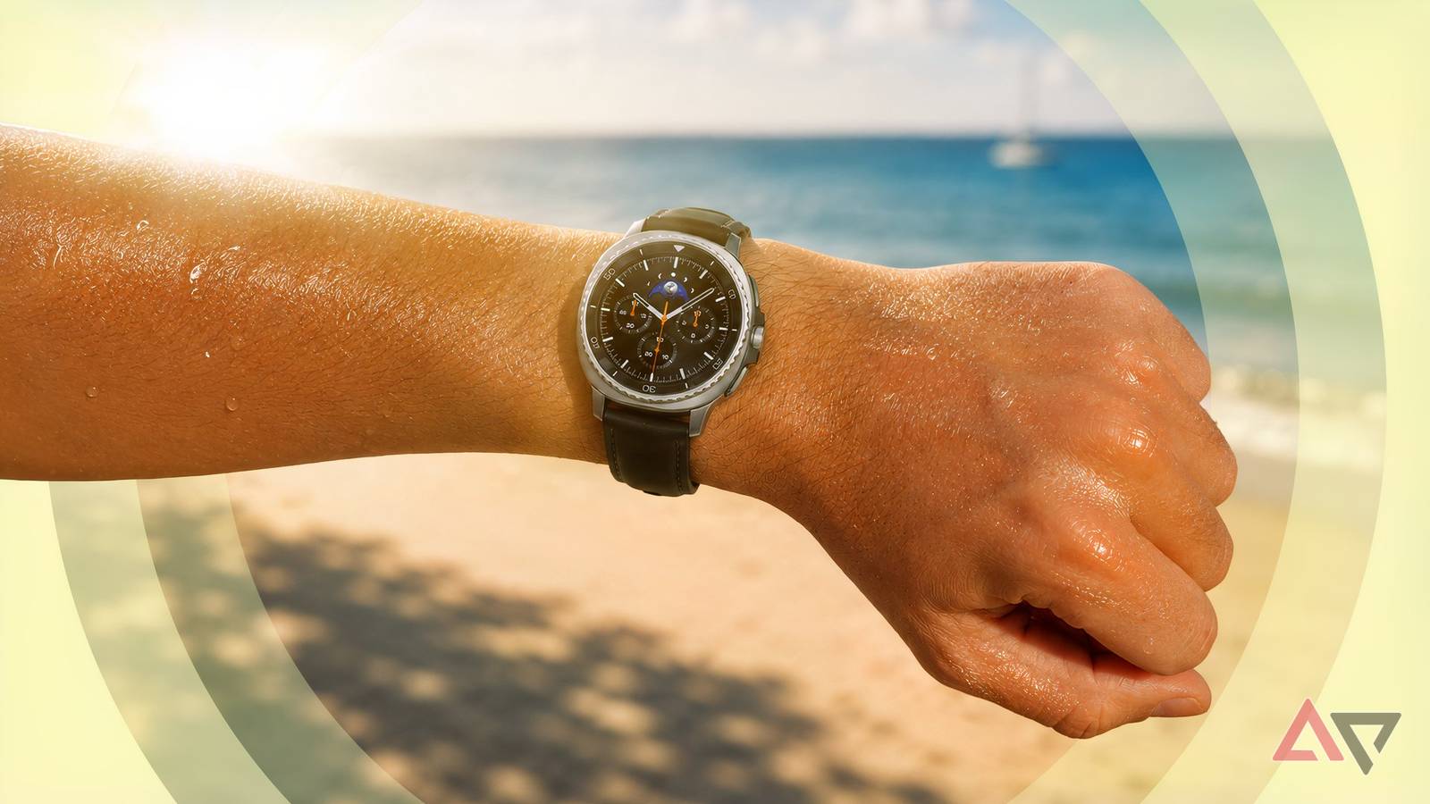 Um Google Pixel Watch 3 e o logotipo do Wear OS em segundo plano.