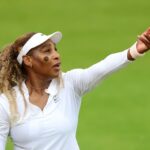 LONDON, ENGLAND - JUNE 07: Serena Williams of the United States serves during a practice session ahead of the HSBC Championships at The Queen's Club on June 07, 2026 in London, England. (Photo by Luke Walker/Getty Images for LTA)