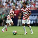 CHARLOTTE, NORTH CAROLINA - MAY 31: Tyler Adams of United States controls the ball during the international friendly match between United States and Senegal at Bank of America Stadium on May 31, 2026 in Charlotte, North Carolina. (Photo by Omar Vega/USSF/Getty Images)
