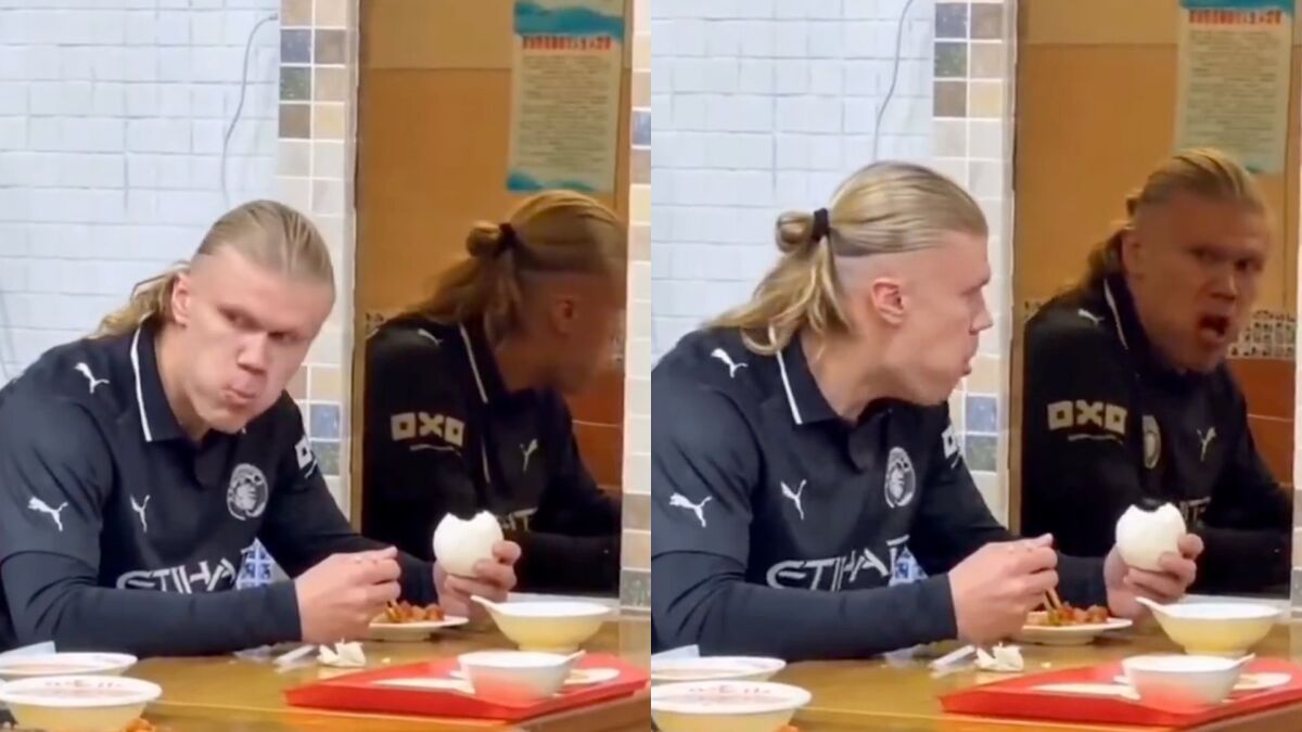Um clipe de Erling Haaland comendo se tornou viral. Não é real.