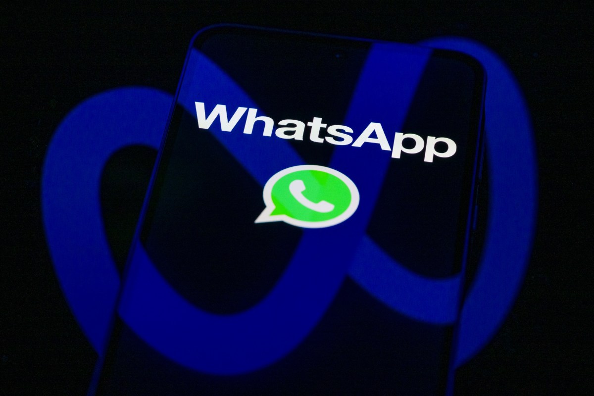 The WhatsApp logo is displayed on a mobile phone screen in this photo illustration.
