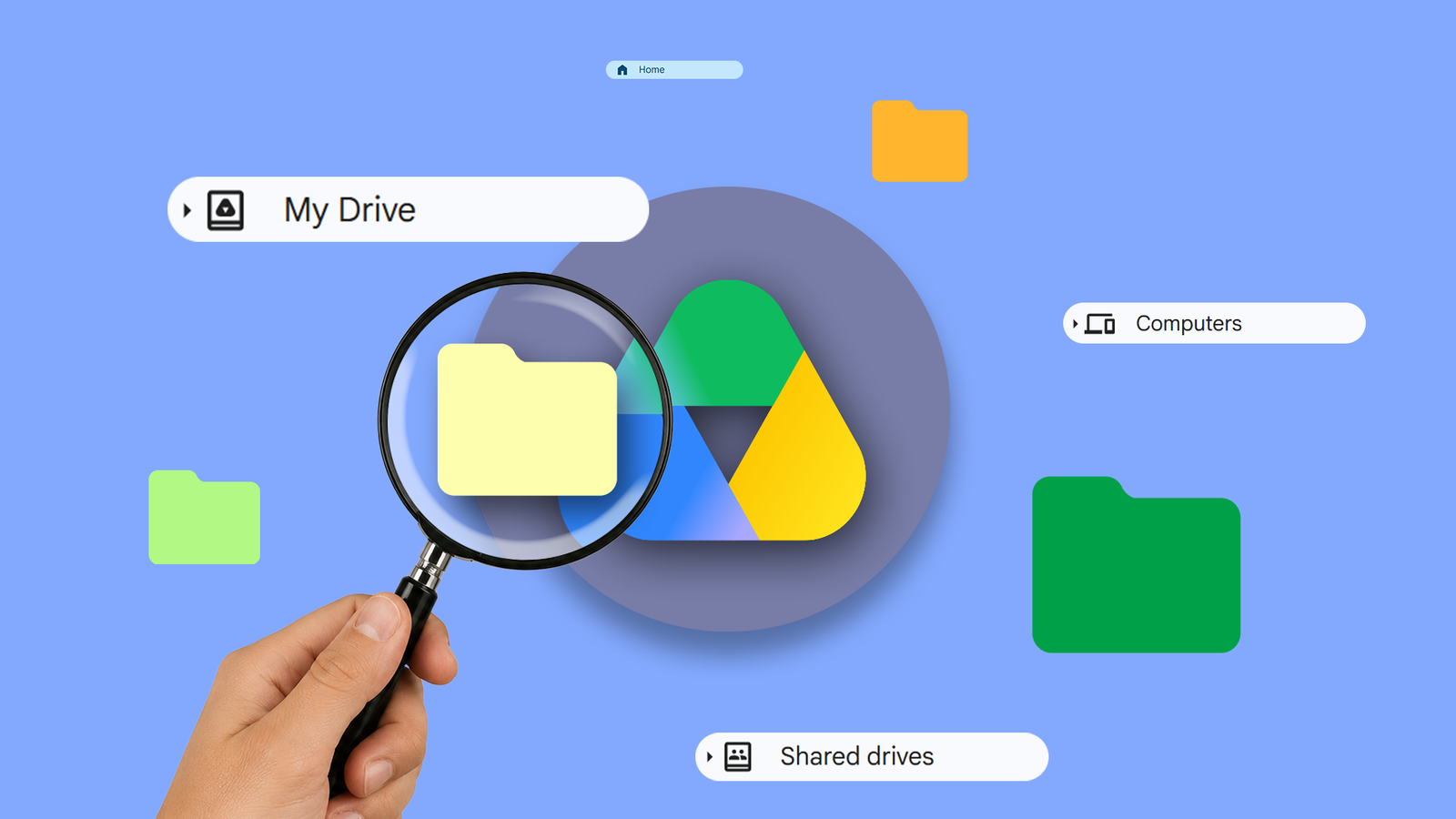 Ícone do Google Drive contra um logotipo estilizado da AP