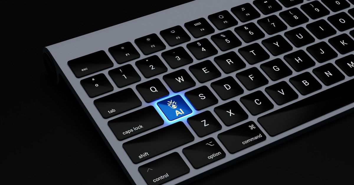 IA finge um problema crescente na Apple Books e na Amazon | A foto mostra um teclado Apple com uma tecla AI brilhante