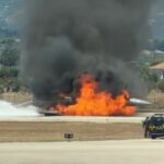 Uma aeronave militar pegou fogo no ar antes de fazer um pouso de emergência em um aeroporto de uma ilha turística grega