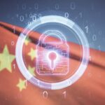 Image of Chinese flag with digital overlay of a lock depicting privacy