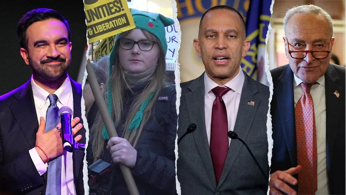 Mamdani, manifestante, Jeffries, Schumer