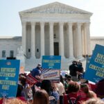 Demonstrators rally in support of birthright citizenship outside the U.S. Supreme Court on April 1, 2026, as President Donald Trump attends oral arguments in Washington, D.C.