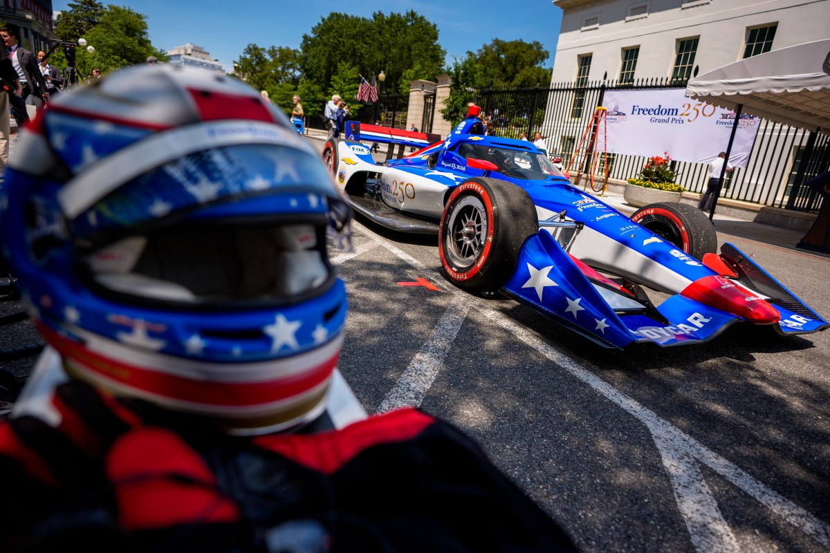 An IndyCar sits near the White House in Washington D.C. on Monday.