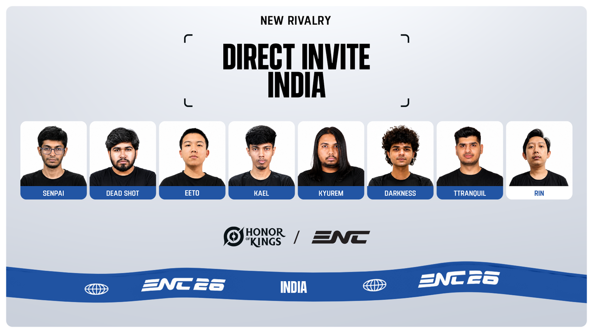 Esports Nations Cup 2026 - Seleção da Índia nomeada em homenagem a Honor of Kings após convite especial na ENC